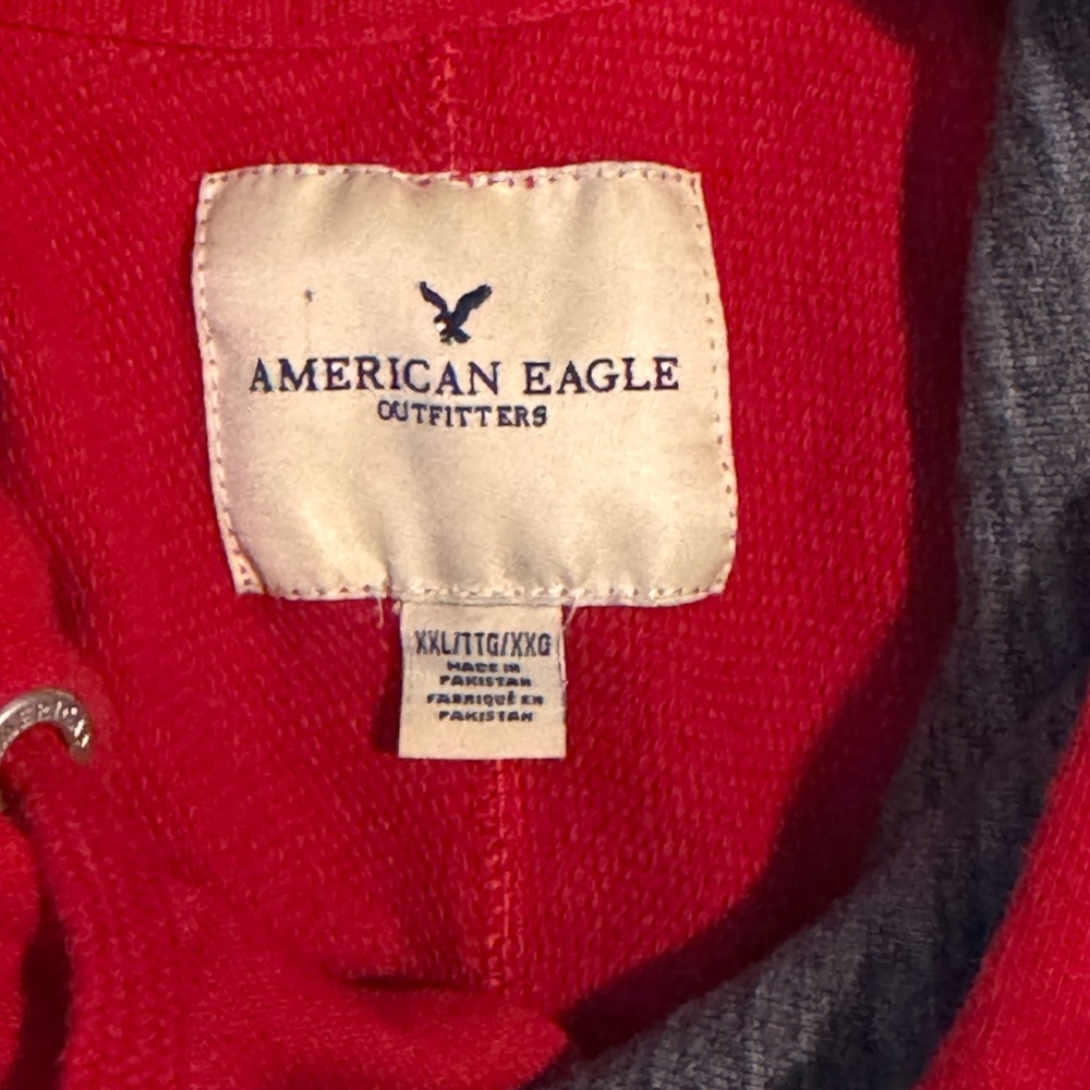 American Eagle Outfitters Red and Black Hoodie with Gray Accent - Picture 3 of 3
